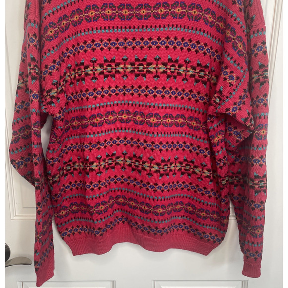 Vintage Eddie Bauer Men's Cotton Knit Pullover Sweater Sz M Fair-Isle Nordic Ski - Picture 5 of 11